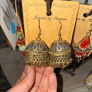 Gold and Blue Dangle Earrings